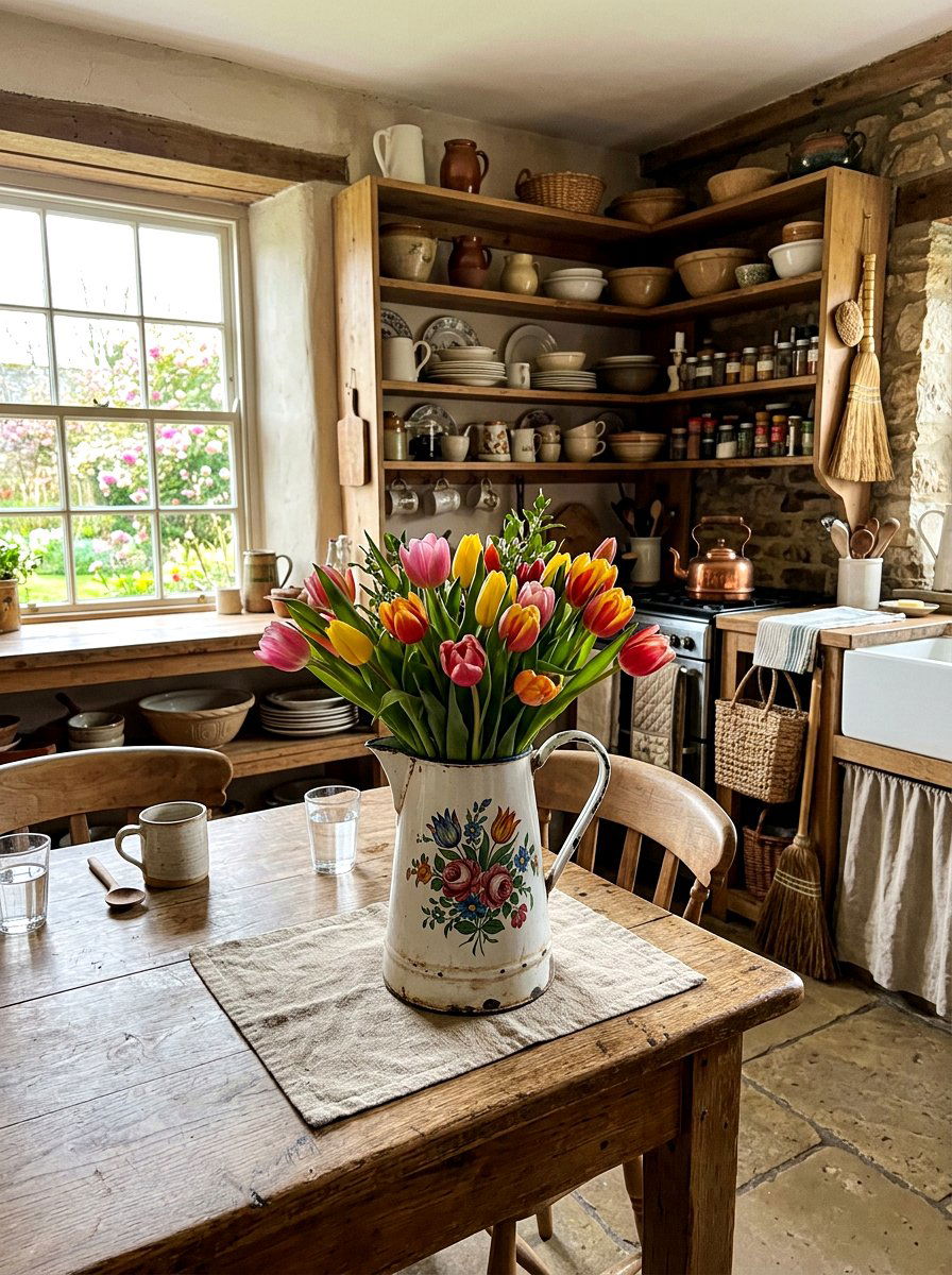 Vintage Pitcher Tulip Decor - 25 Spring Tulip Centerpiece Ideas
