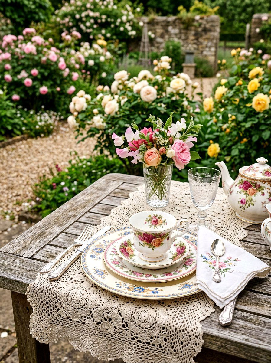 Vintage Plate Setting - 25 Spring Outdoor Table Decor Ideas