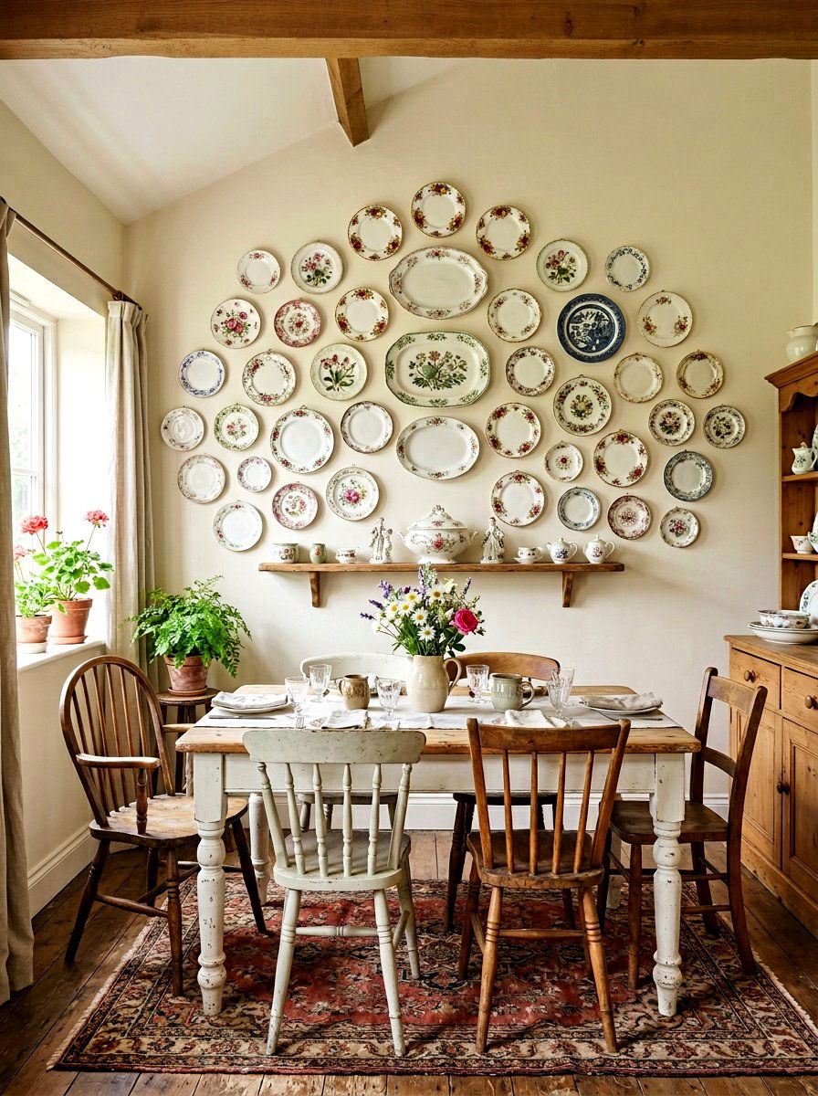 Vintage Plate Wall Display - 25 Spring Dining Room Wall Decor Ideas