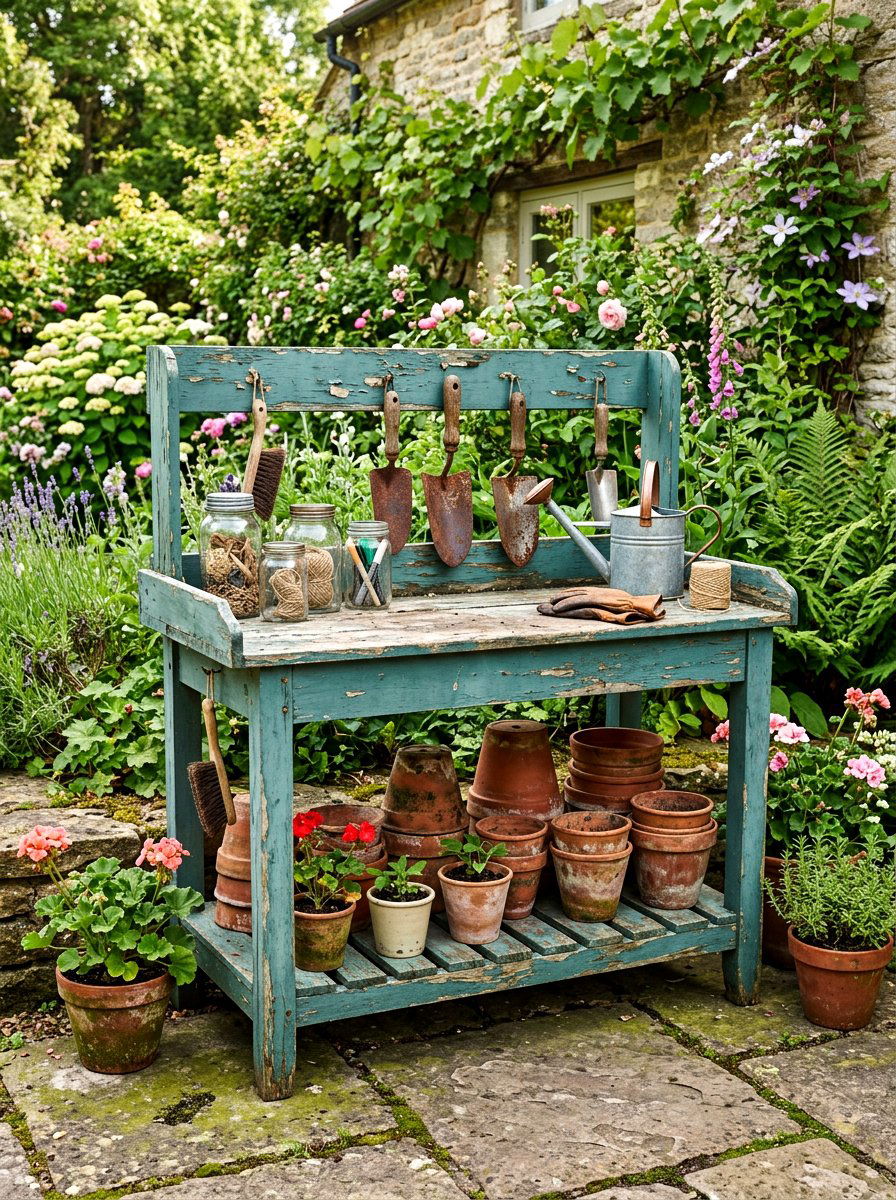 Vintage Potting Bench - 25 Spring Potting Bench Decor Ideas