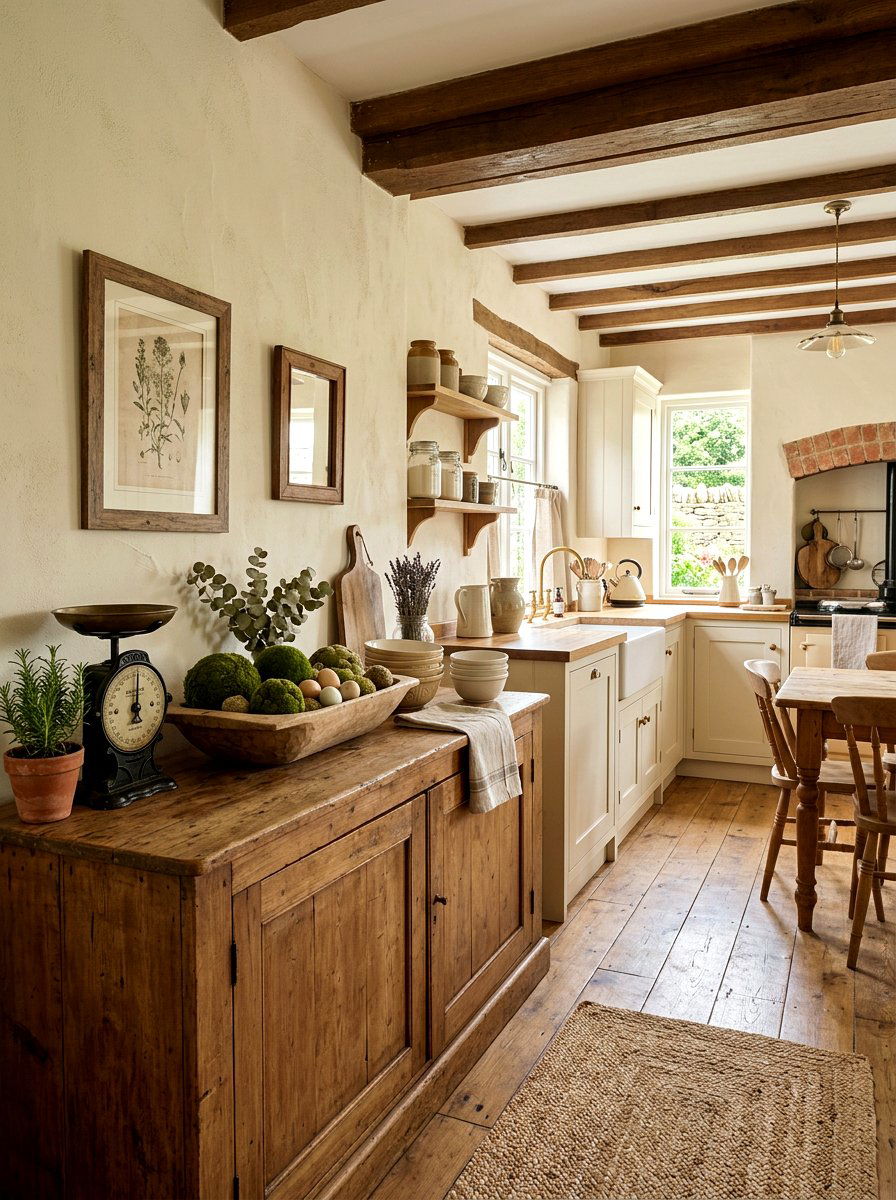 Vintage Scale Farmhouse Display - 25 Spring Dough Bowl Decor Ideas