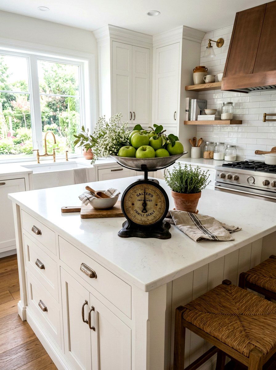 Vintage Scale With Fruit And Flowers - 25 Spring Kitchen Centerpiece Ideas