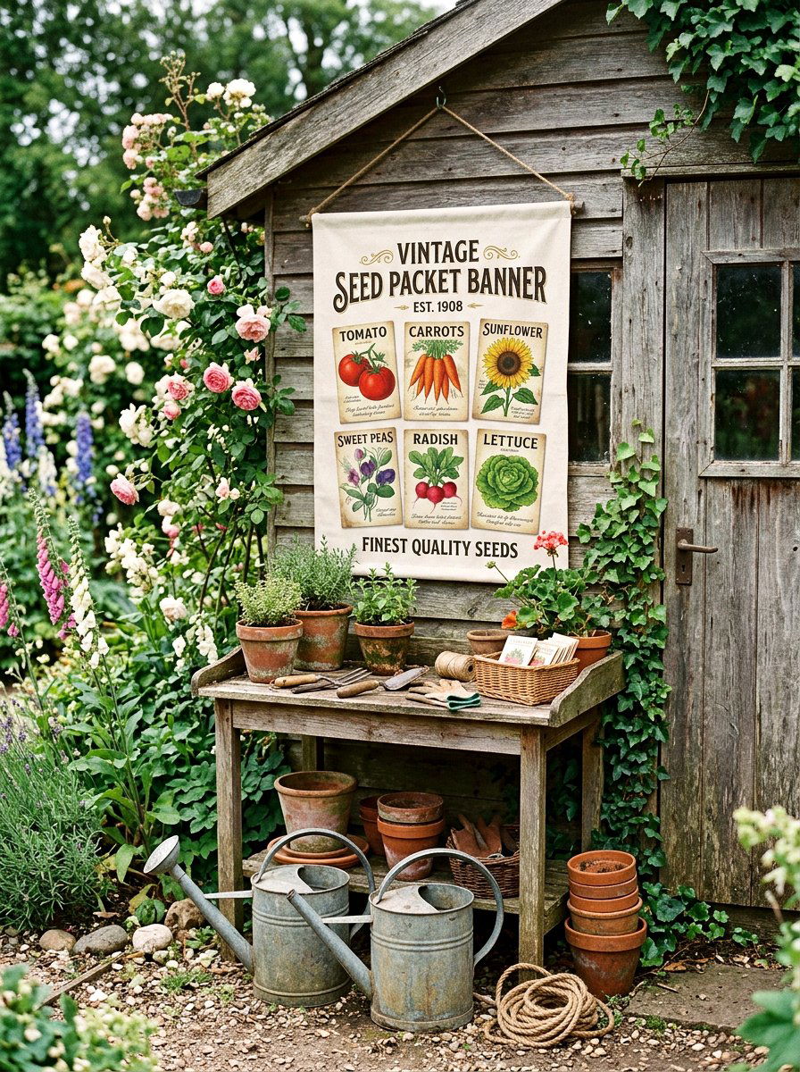 Vintage Seed Packet Banner - 25 Spring Outdoor Banner Ideas