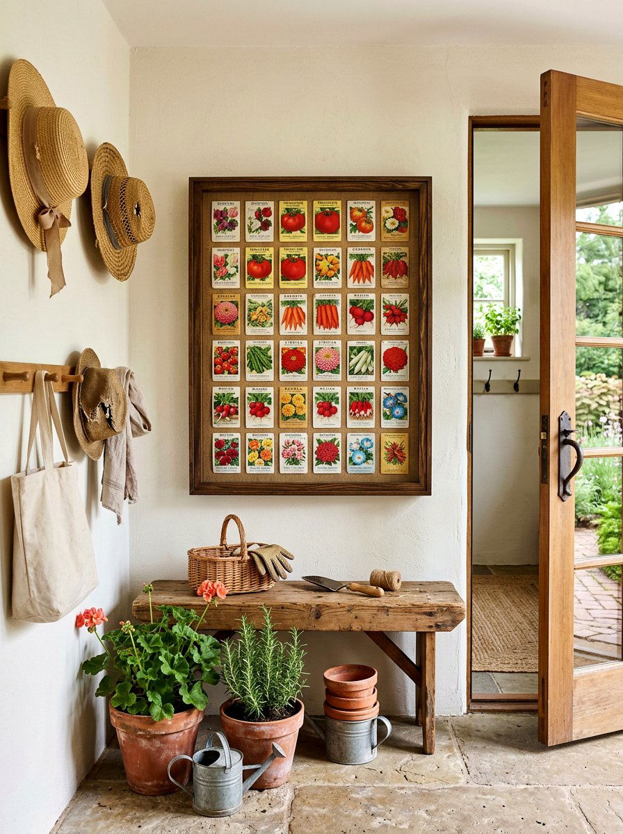 Vintage Seed Packet Display - 25 Spring Shadow Box Ideas