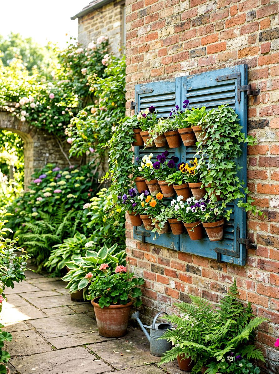 Vintage Shutter Planter - 25 Spring Shutter Decor Ideas