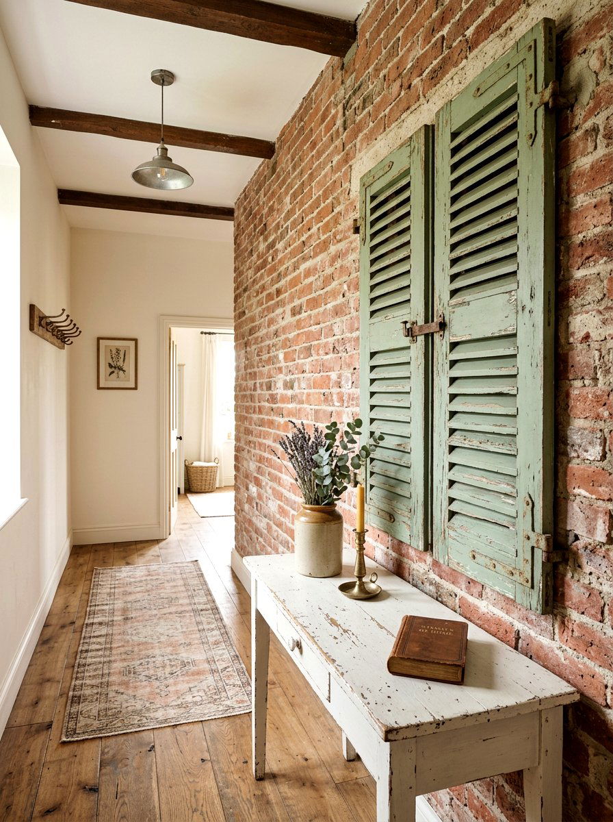 Vintage Shutter Wall Decor - 25 Spring Brick Wall Decor Ideas