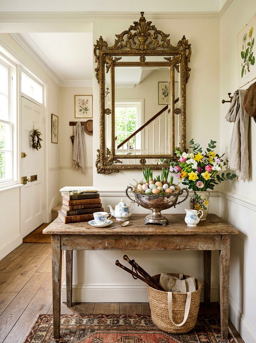 Vintage Spring Entryway - 25 Spring Entryway Table Decor Ideas