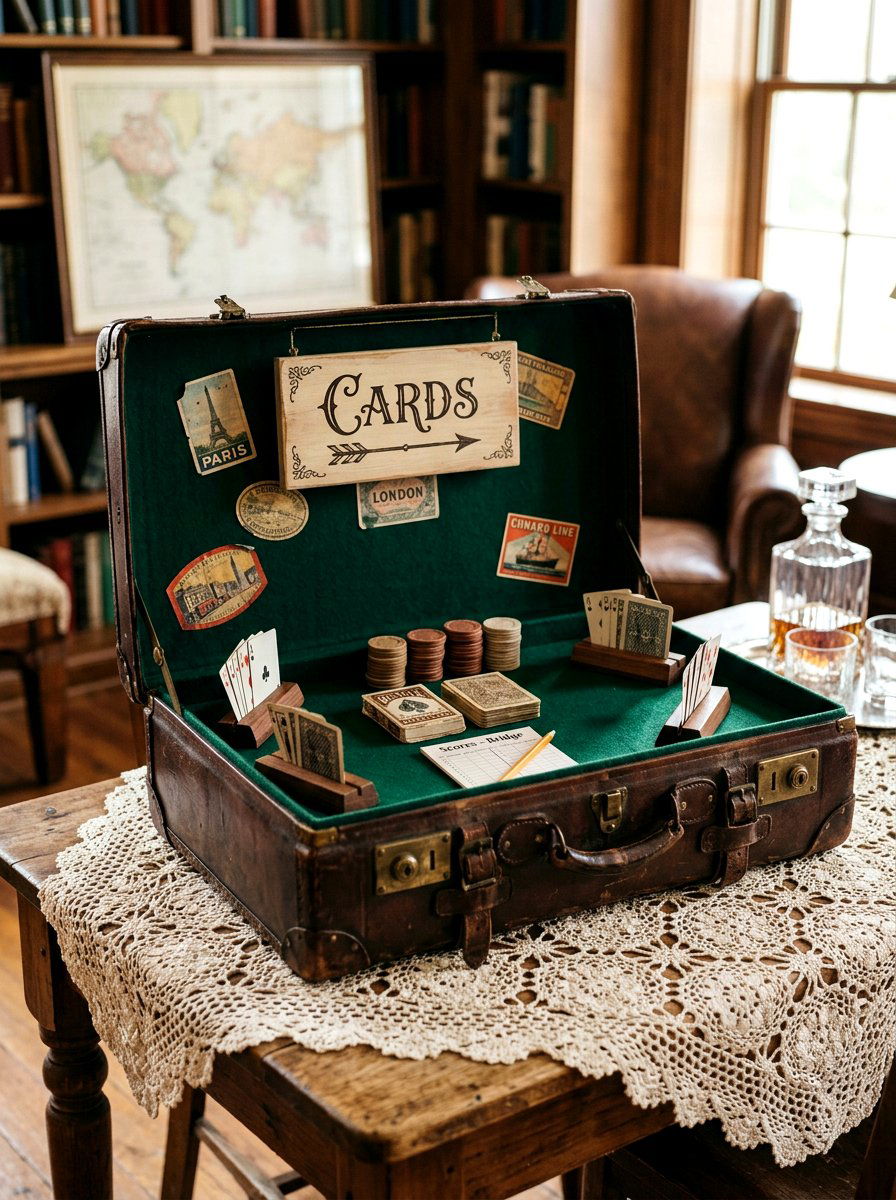 Vintage Suitcase Card Table - 25 Spring Graduation Party Decor Ideas