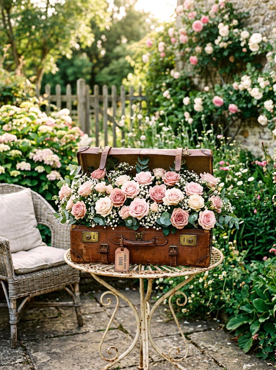 Vintage Suitcase Flower Box - 25 Spring DIY Planter Ideas