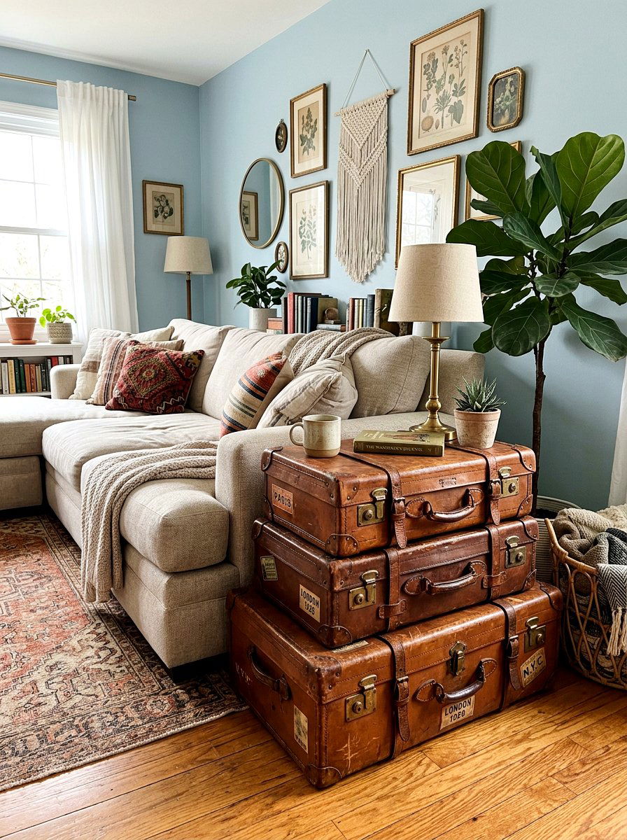 Vintage Suitcase Side Table - 25 Spring Upcycled Decor Ideas