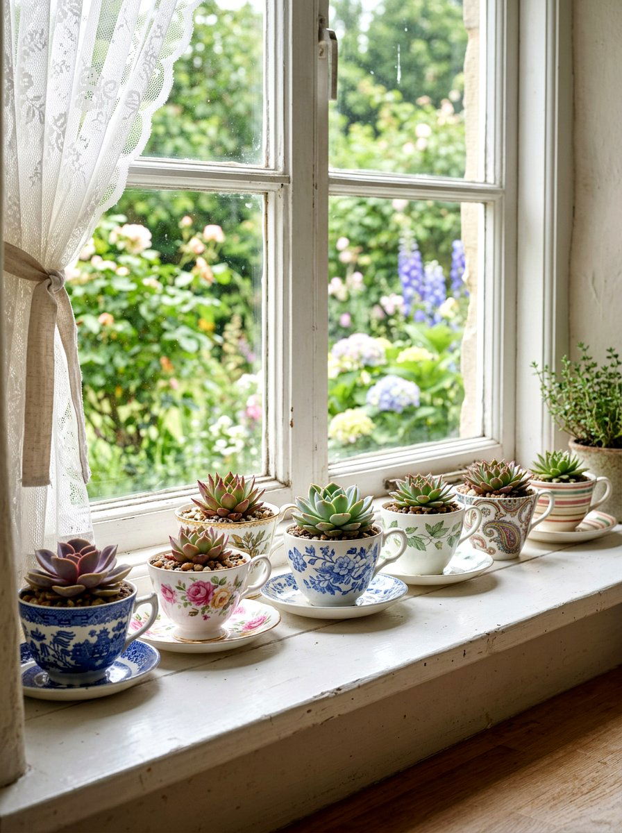 Vintage Tea Cup Succulent - 25 Spring Succulent Planter Ideas