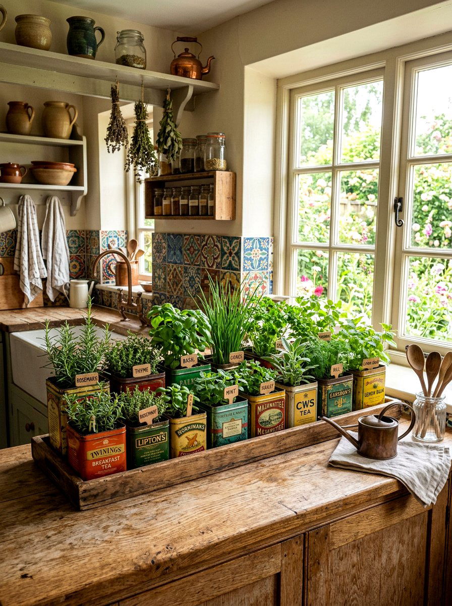 Vintage Tea Tin Herb Garden - 25 Spring Kitchen Herb Garden Ideas