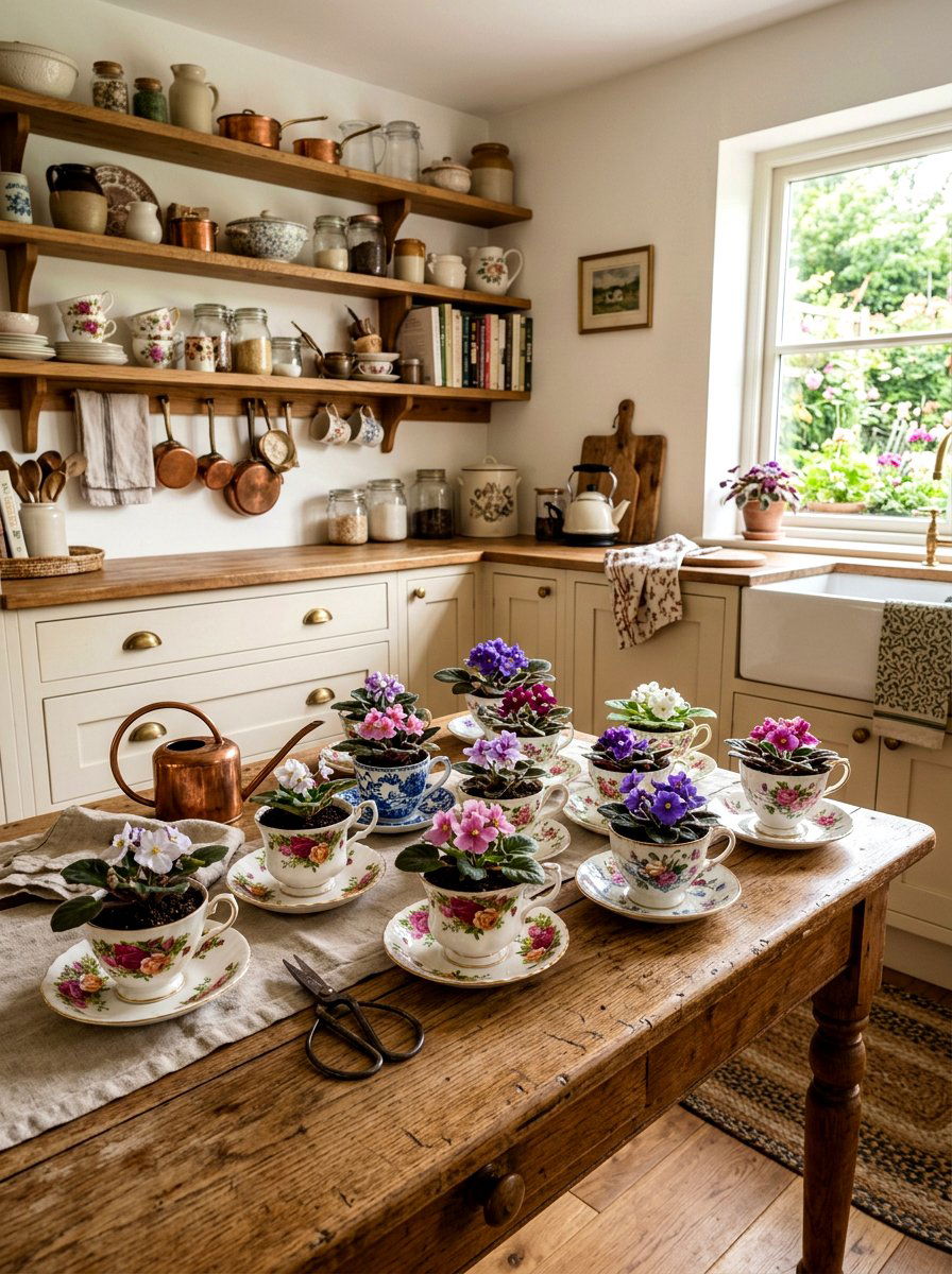 Vintage Teacup Planters - 25 Spring African Violet Display Ideas
