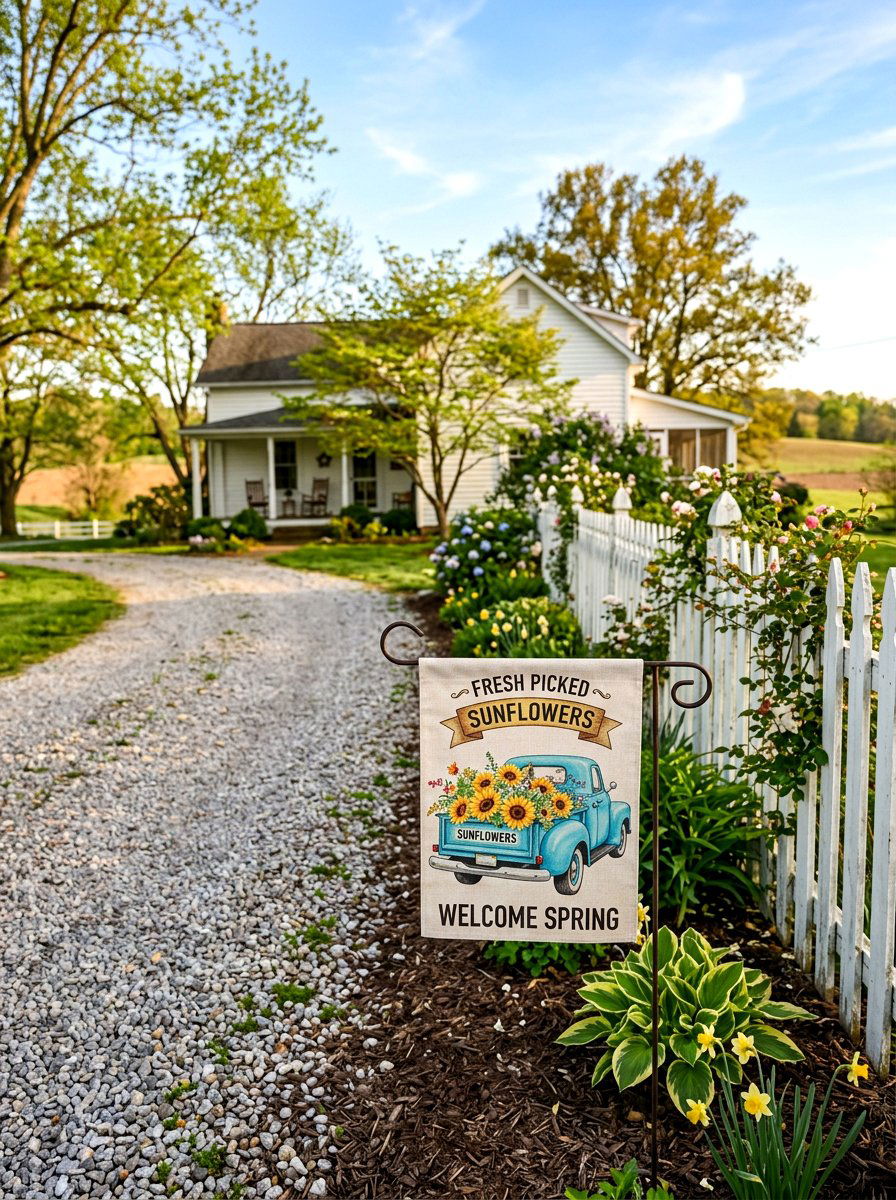 Vintage Truck Spring Flag - 25 Spring Garden Flag Ideas