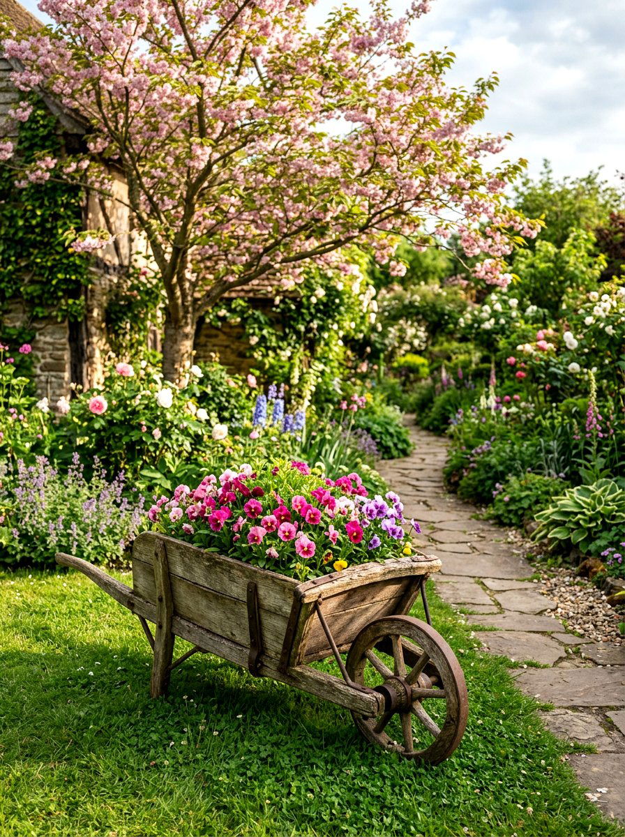 Vintage Wheelbarrow Garden - 25 Spring Antique Planter Ideas