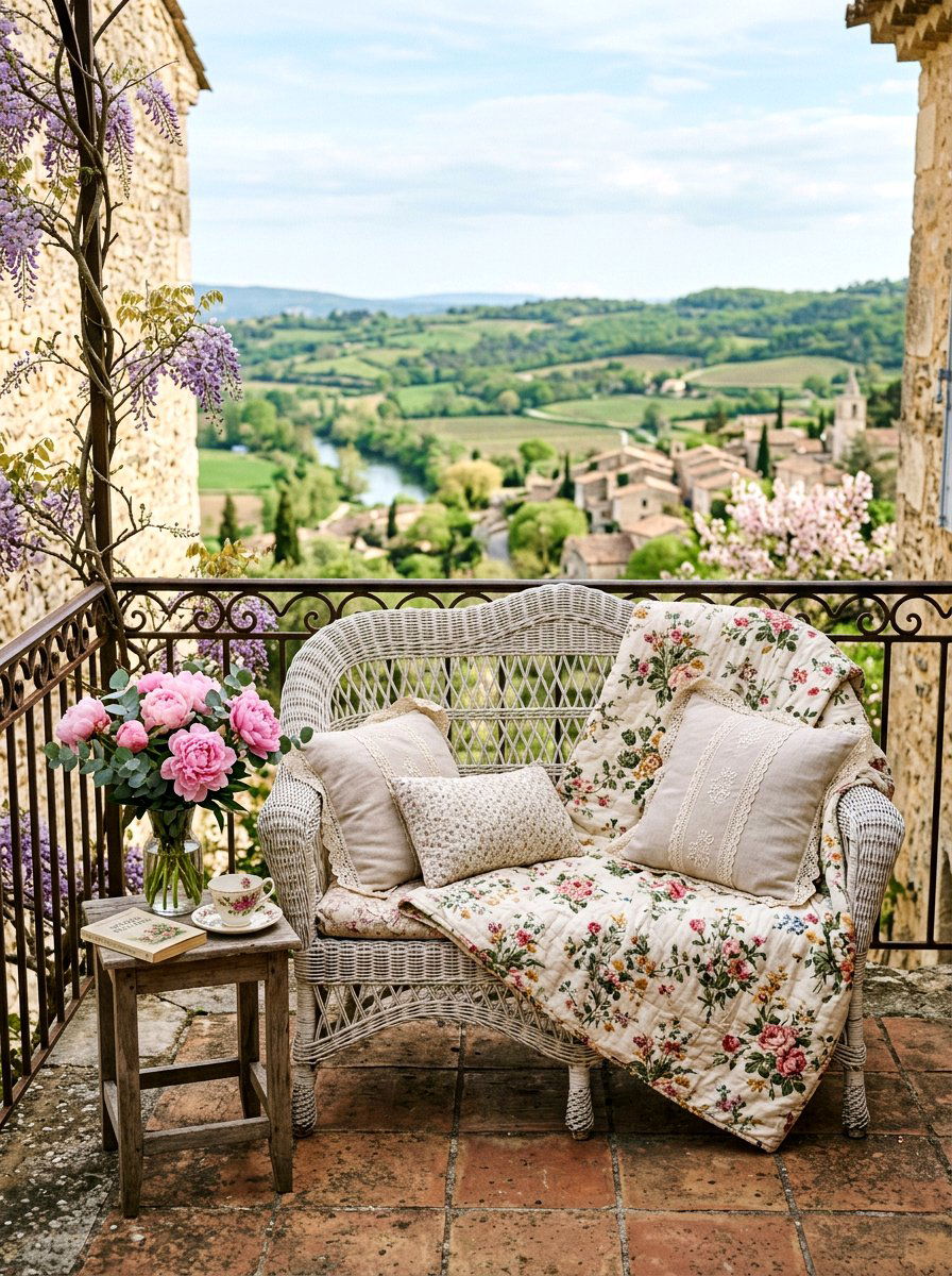 Vintage Wicker Settee - 25 Spring Balcony Seating Decor Ideas