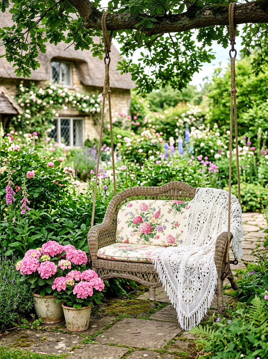 Vintage Wicker Swing - 25 Spring Porch Swing Decor Ideas