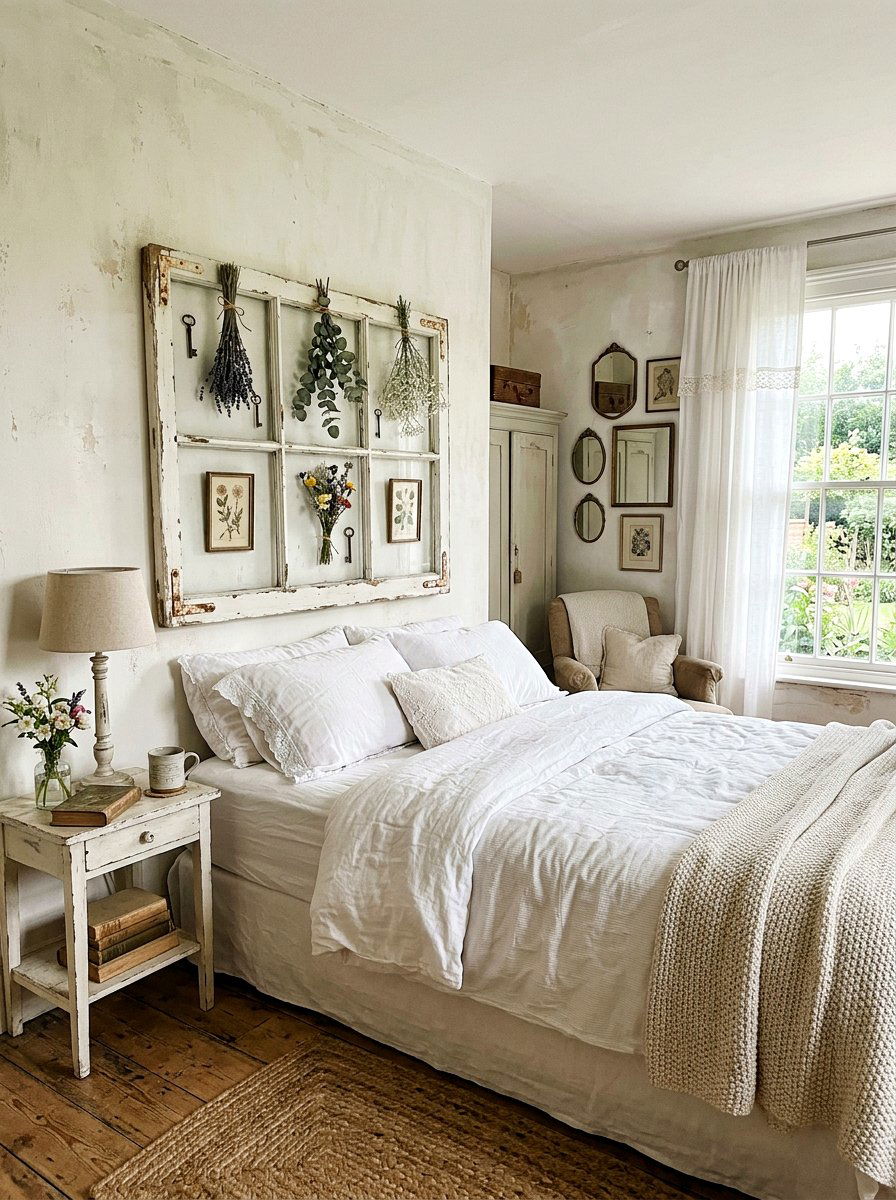 Vintage Window Decor - 25 Spring Headboard Decor Ideas