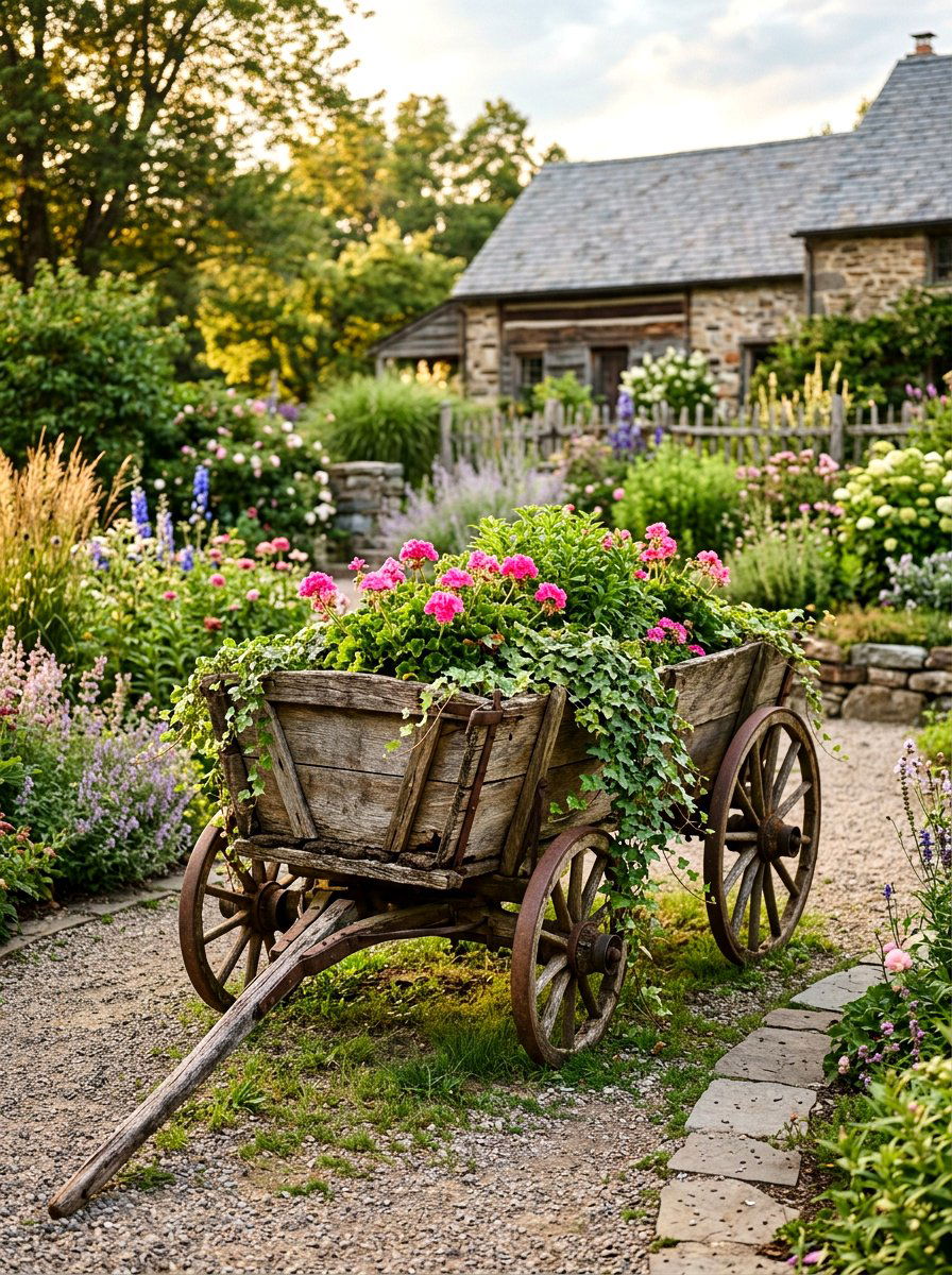 Vintage Wooden Garden Wagon - 25 Spring Garden Cart Display Ideas