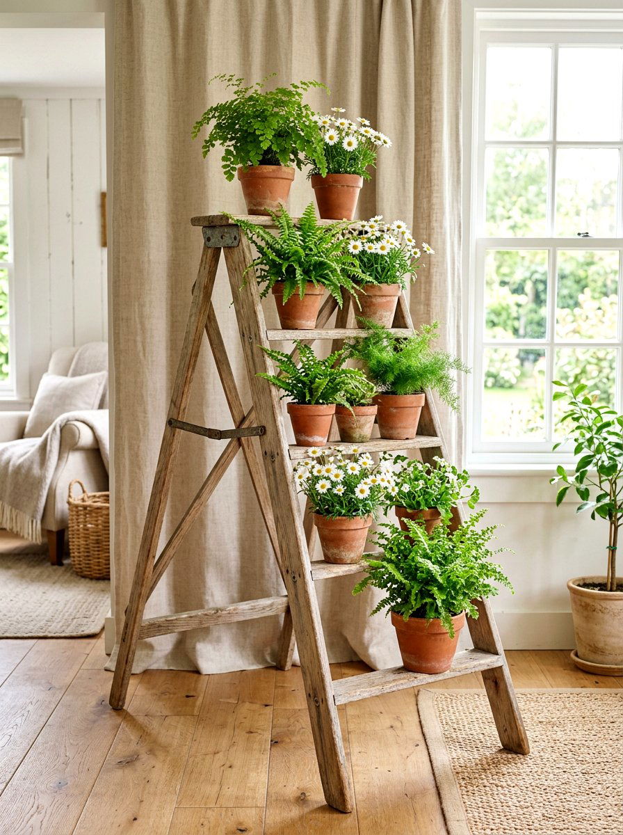 Vintage Wooden Ladder - 25 Spring Repurposed Decor Ideas