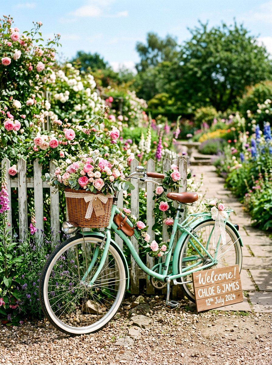 Vintage bicycle wedding decor - 25 Spring Garden Wedding Ideas