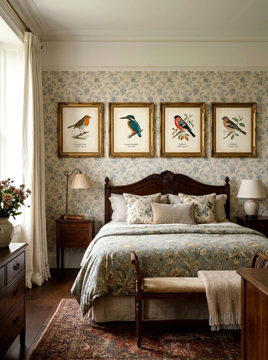 Vintage bird art - 25 Spring Bedroom Wall Decor Ideas