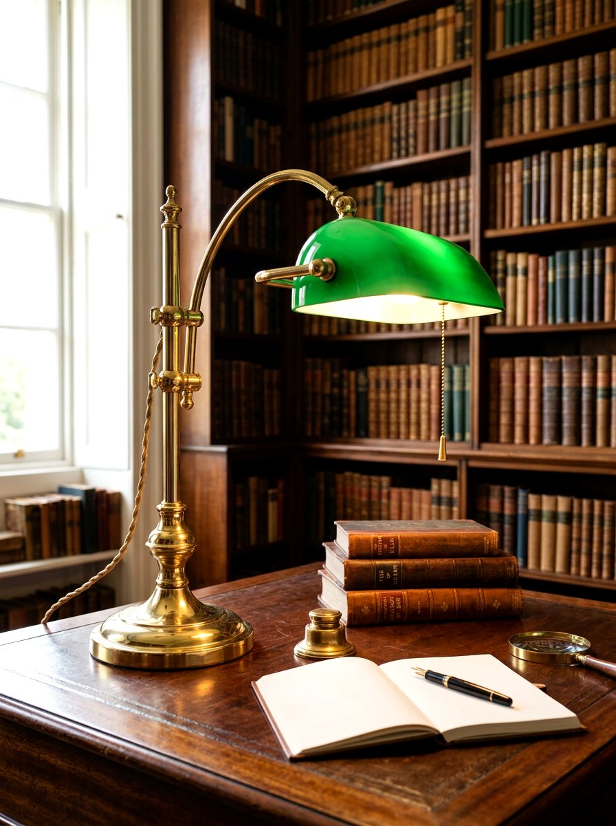 Vintage brass library lamp - 25 Spring Library Decor Ideas
