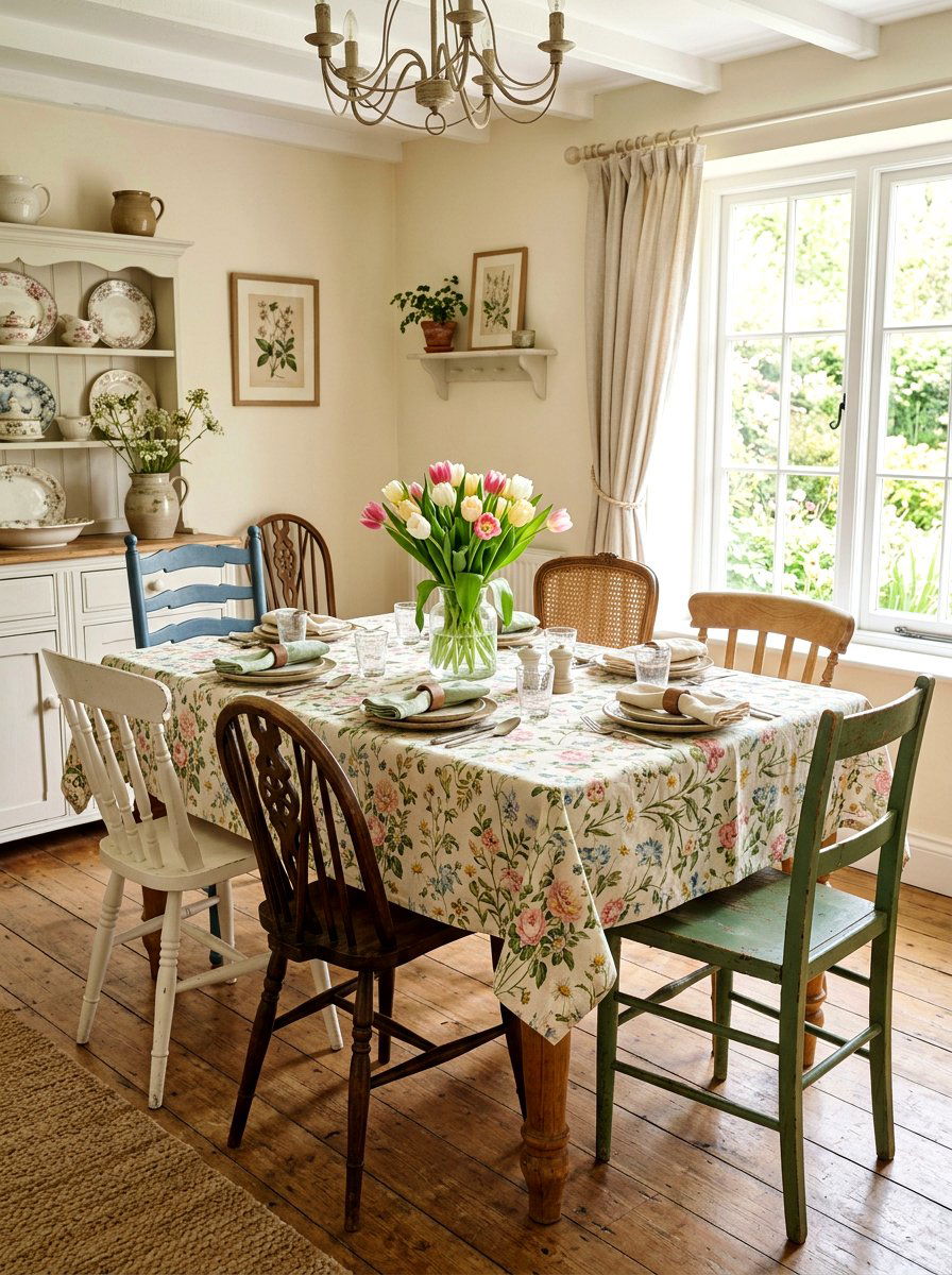 Vintage floral tablecloth - 25 Spring Vintage Decor Ideas