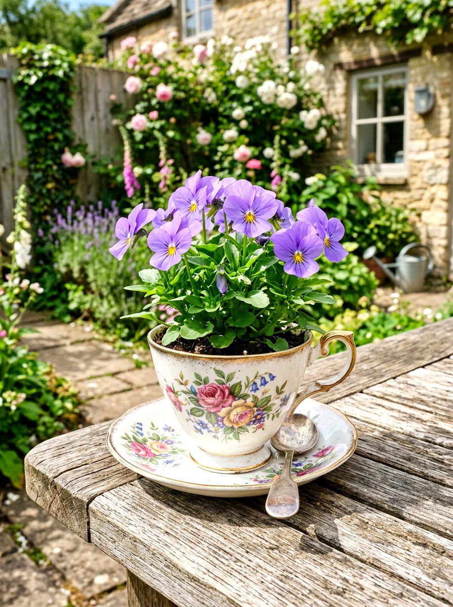 Vintage floral teacup planter - 25 Spring Teacup Planter Ideas