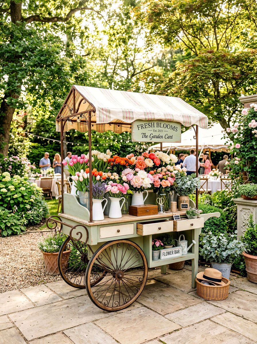 Vintage flower cart - 25 Spring Bloom Bar Ideas
