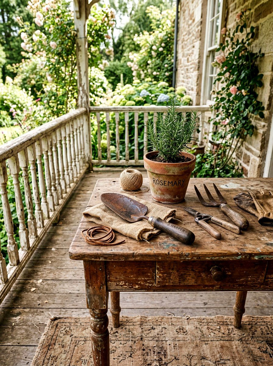 Vintage garden tools - 25 Spring Porch Table Decor Ideas