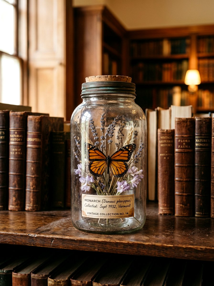 Vintage jar butterfly display - 25 Spring Butterfly Terrarium Ideas