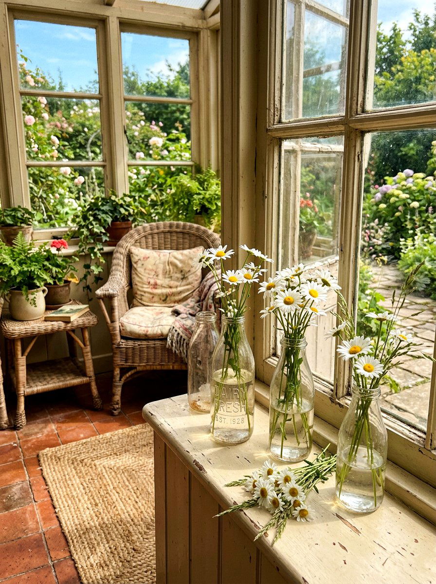 Vintage milk bottle - 25 Spring Window Sill Decor Ideas