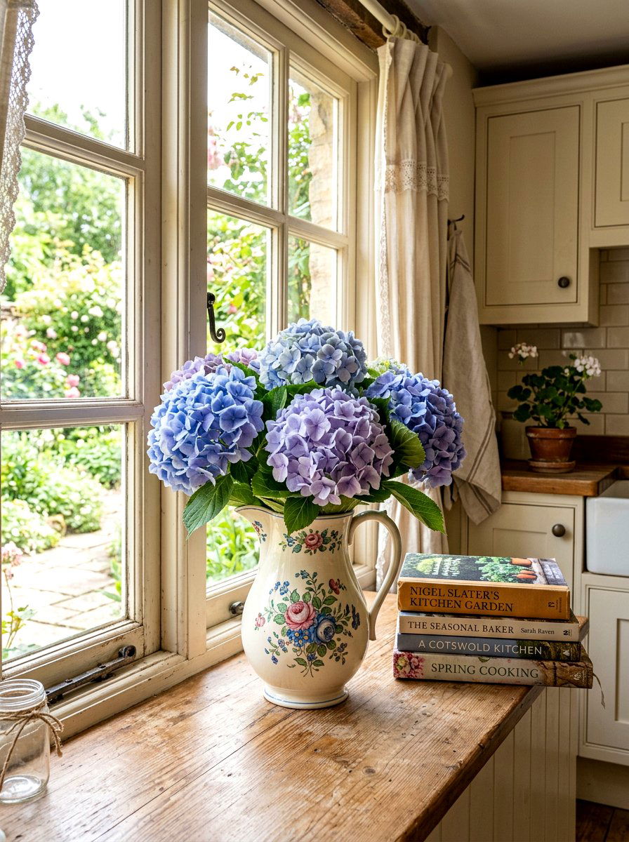 Vintage pitcher flower vase - 25 Spring Kitchen Window Decor Ideas