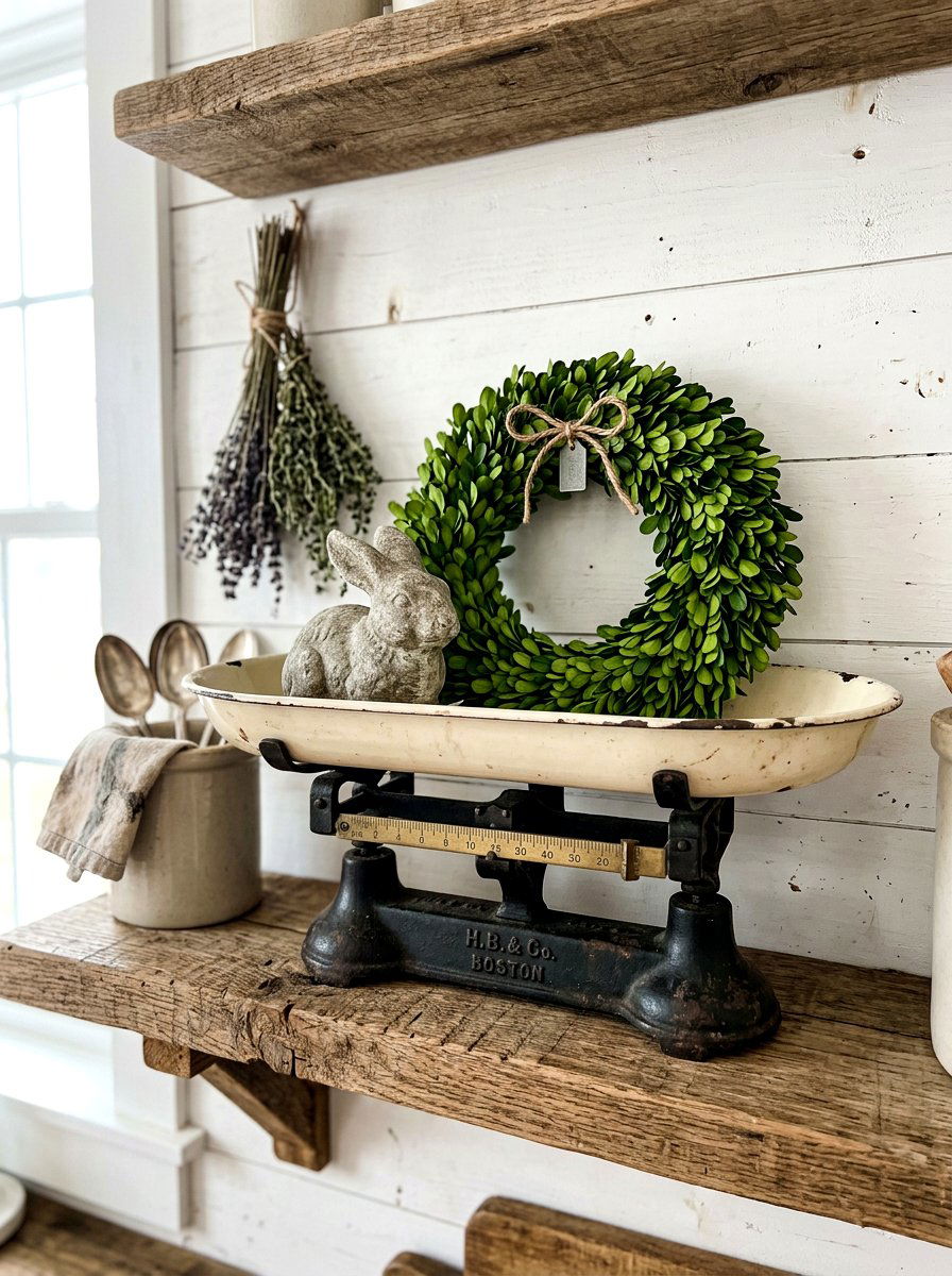 Vintage scale tray - 25 Spring Vintage Tray Decor Ideas