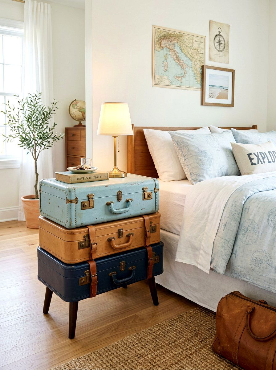 Vintage suitcase nightstand - 25 Spring Recycled Decor Ideas