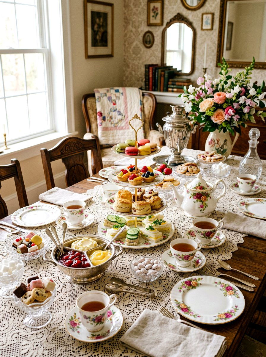 Vintage tea party - 25 Spring Buffet Table Decor Ideas