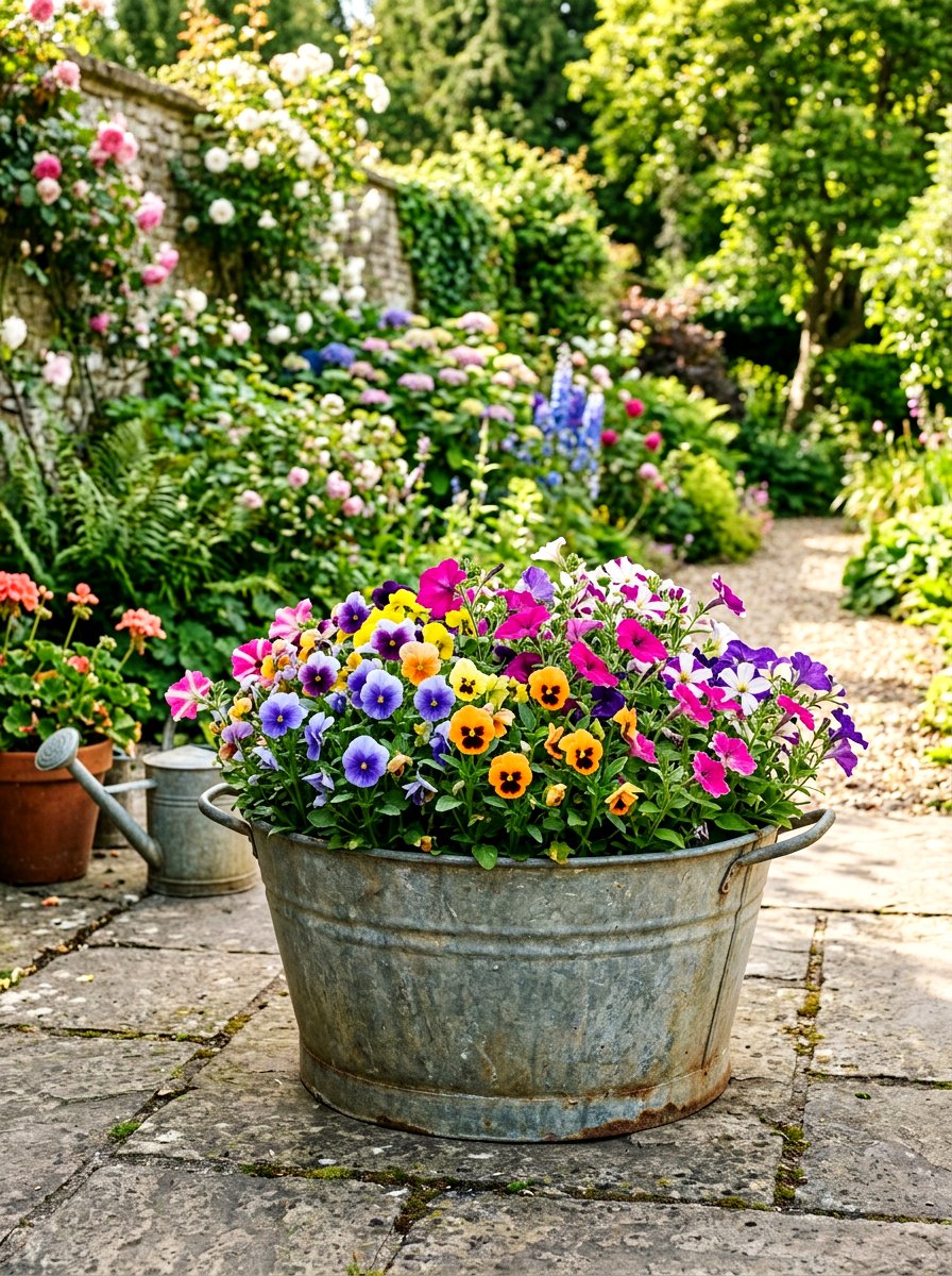 Vintage wash tub flower planter - 25 Spring Galvanized Decor Ideas