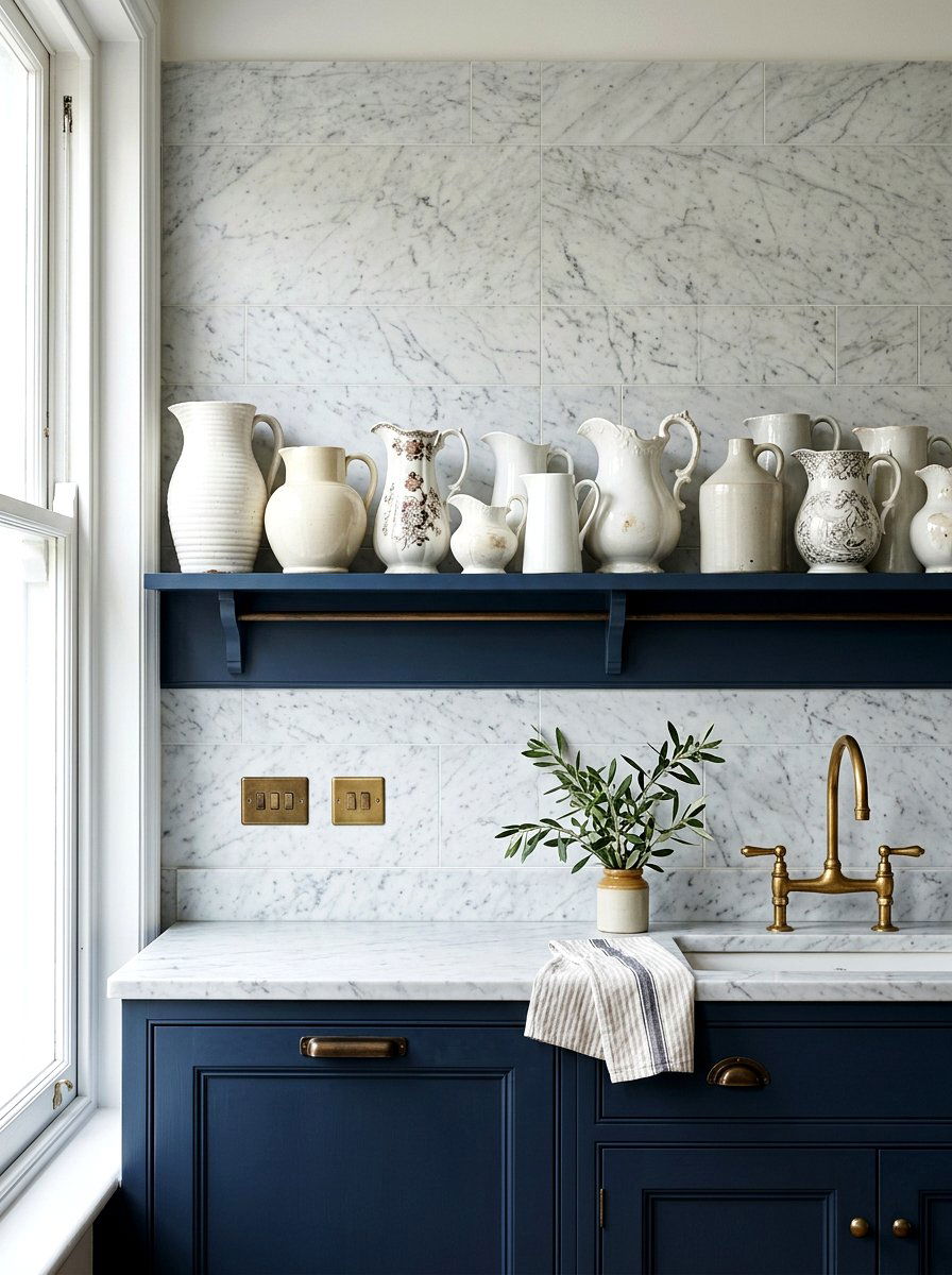 Vintage white pitchers - 25 Spring Above Cabinet Decor Ideas