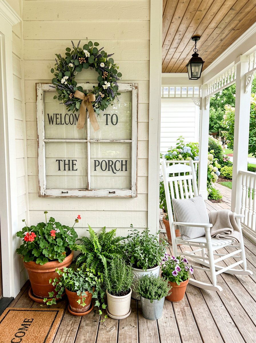 Vintage window porch sign - 25 Spring Porch Sign Ideas