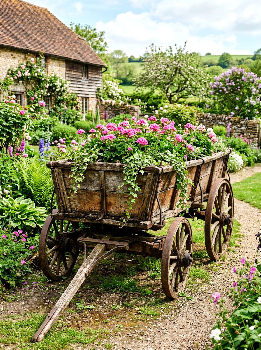 Vintage wood wagon - 25 Spring Garden Wagon Decor Ideas