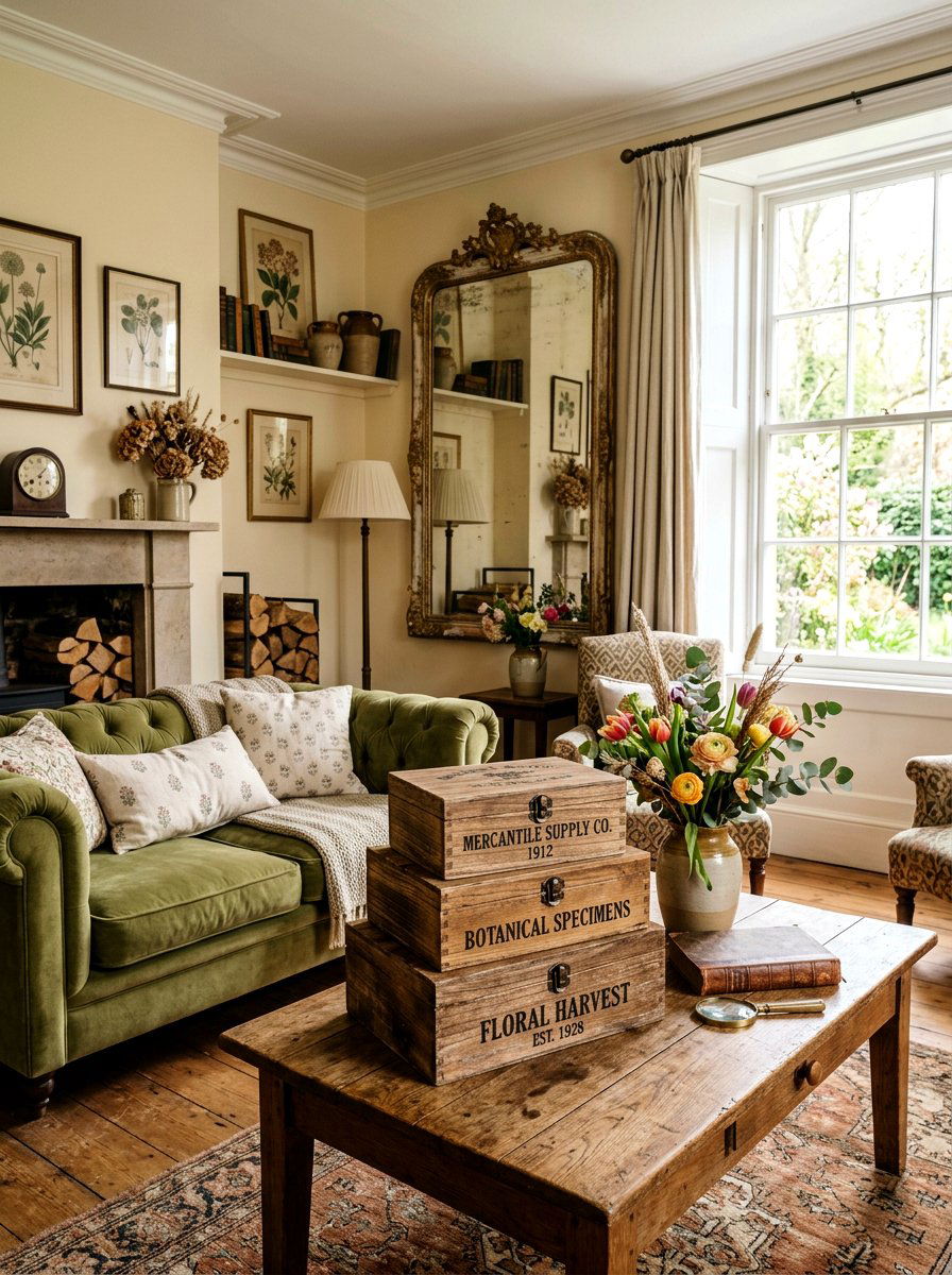 Vintage wooden boxes - 25 Spring Coffee Table Styling Ideas