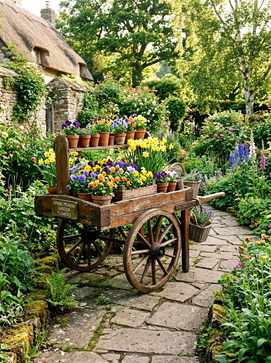 Vintage wooden flower cart - 25 Spring Flower Cart Decor Ideas