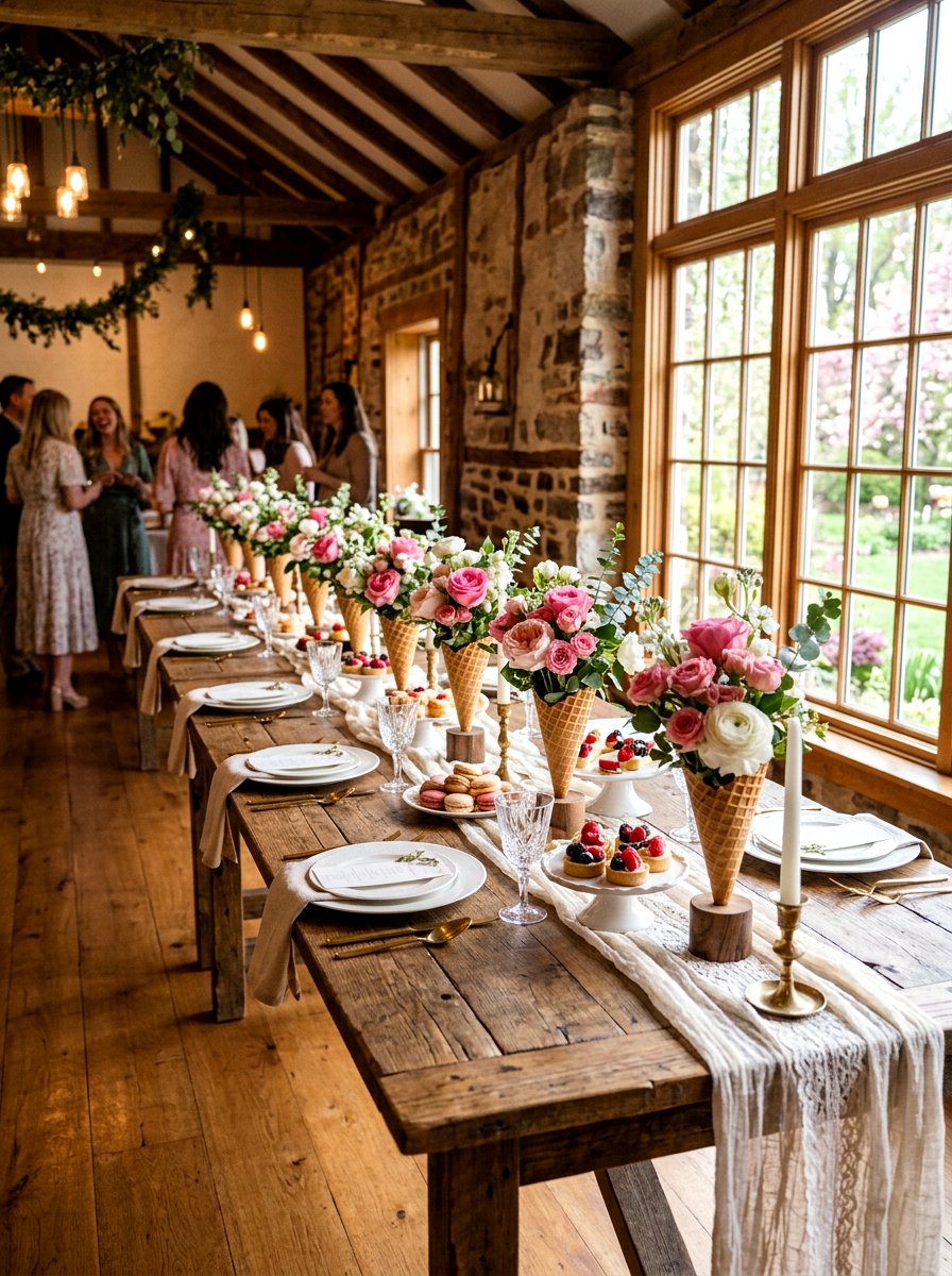 Waffle Cone Flower Centerpieces - 25 Spring Ice Cream Social Decor Ideas