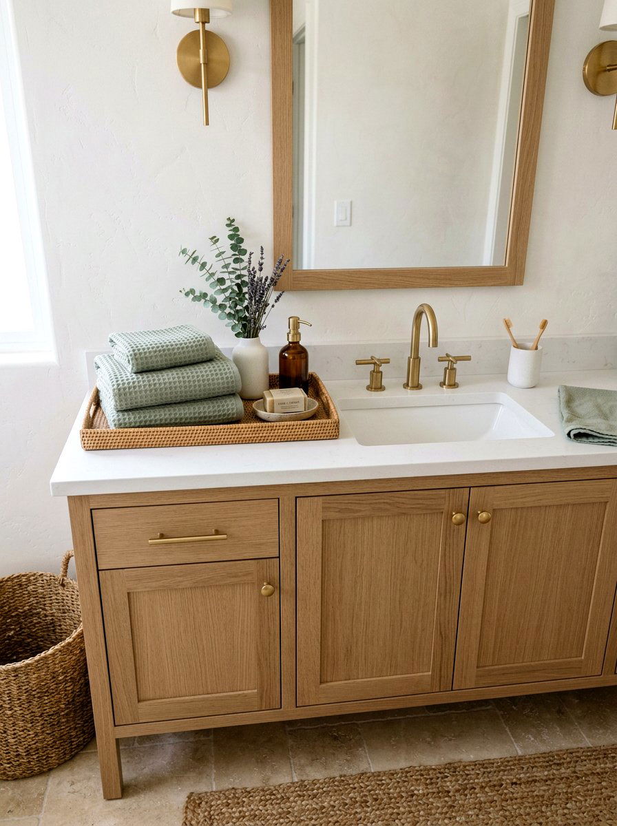 Waffle Knit Towel - 25 Spring Bathroom Counter Decor Ideas