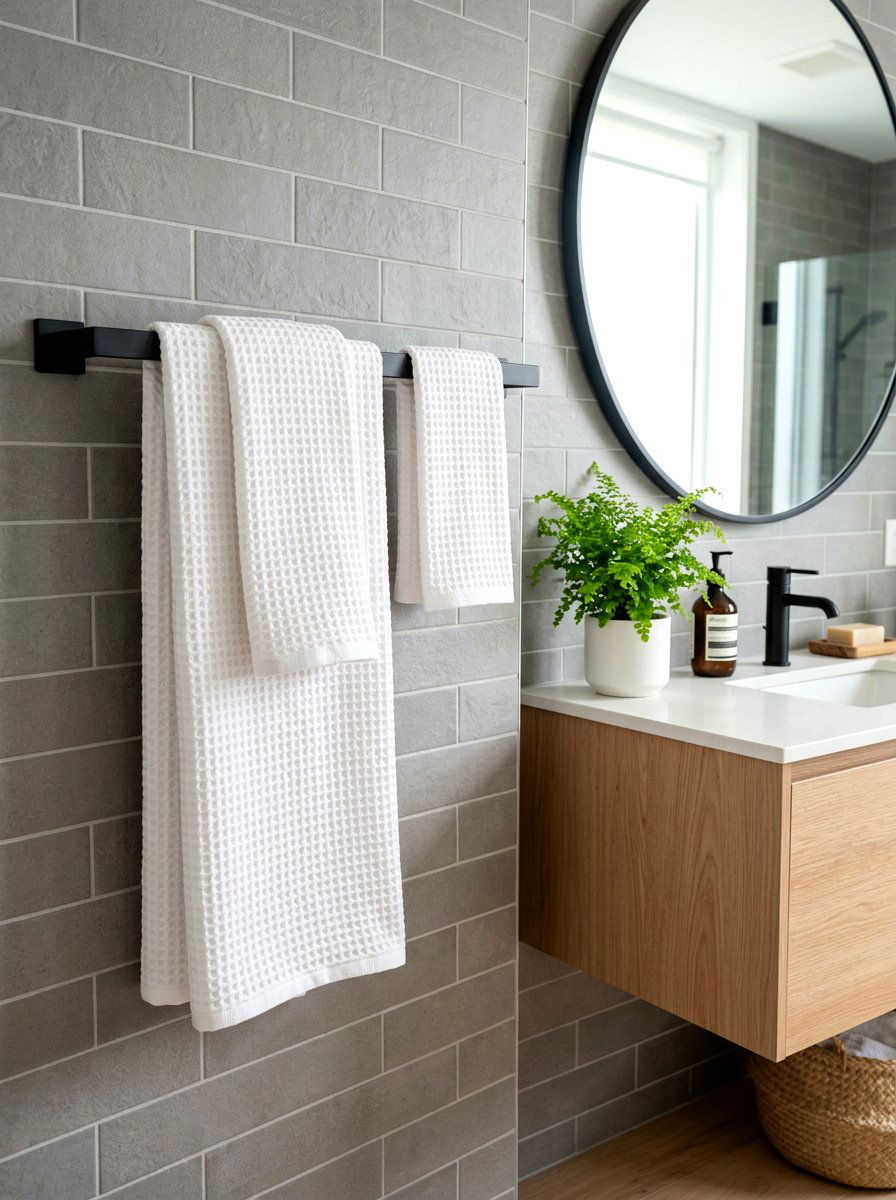 Waffle Knit Towels For Spring - 25 Spring Powder Room Decor Ideas