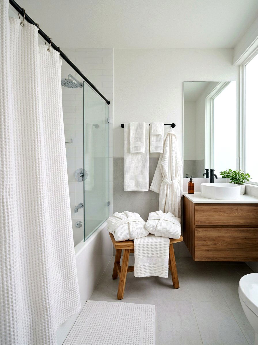 Waffle Weave Bathroom - 25 Spring Shower Curtain Ideas