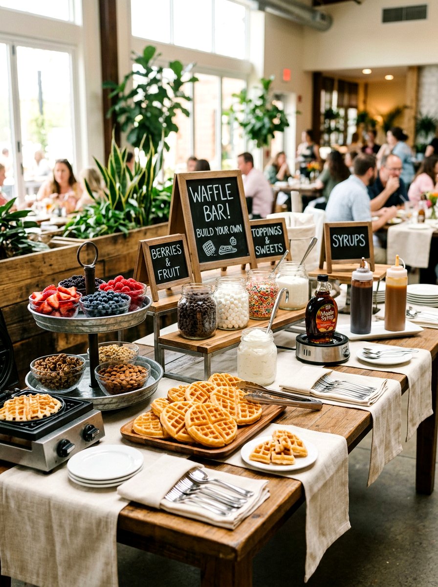Waffle bar buffet display - 25 Spring Brunch Decor Ideas