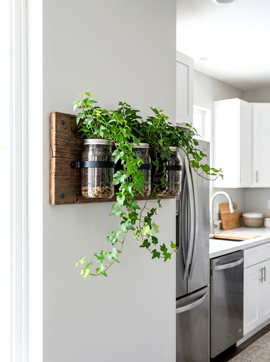 Wall Mounted Jar Planter - 25 Spring Glass Jar Decor Ideas