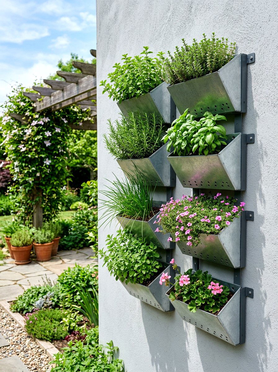 Wall mounted metal plant pockets - 25 Spring Metal Planter Ideas